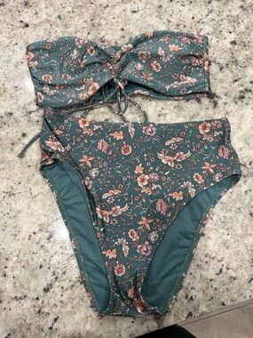 Chelsea & Violet Teal Floral High Waisted Two-Piece Swim Set